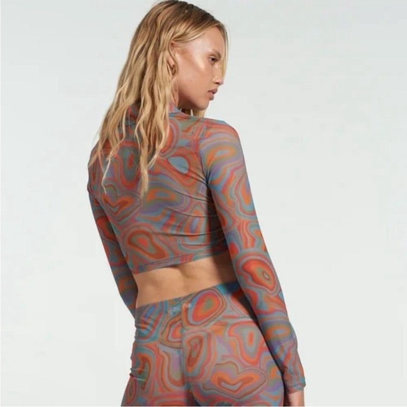 Milk It Retro Psychedelic Print Mesh Button-Up Crop Top S - Picture 2 of 10